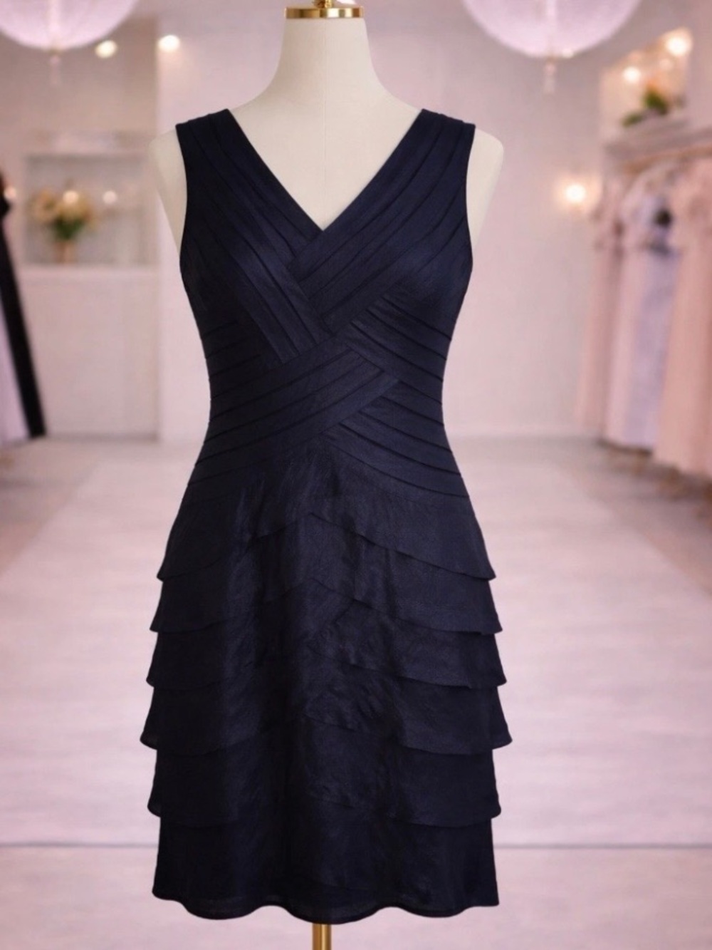 Adrianna Papell Navy Sleeveless Tiered Cocktail Dress Size 8 NWT